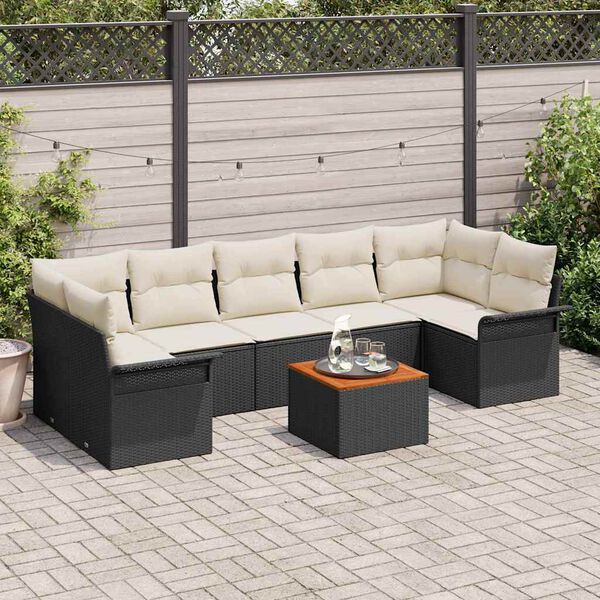 vidaXL Conjunto de Sof&aacute; de Jardim com almofada 8 pcs Preto vime PE