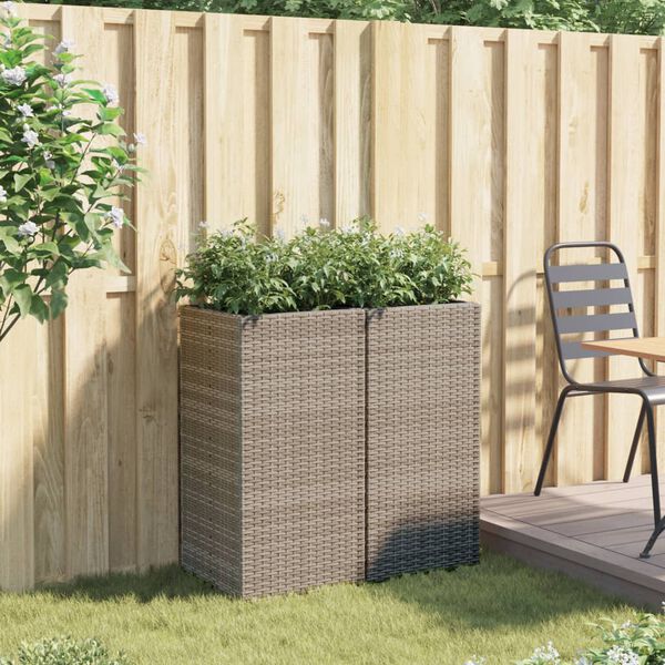 vidaXL Vaso/floreira de jardim 2 pcs 40x40x80 cm vime PE cinzento