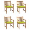 vidaXL Cadeiras jardim c/ almofad&otilde;es verde brilhante 4 pcs teca maci&ccedil;a
