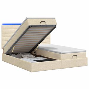vidaXL Cama Ottoman com Colch&atilde;o e LED Creme 180 x 200 cm Tecido