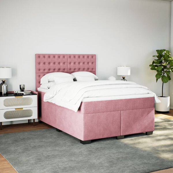 vidaXL Cama com molas/colch&atilde;o 140x190 cm veludo rosa