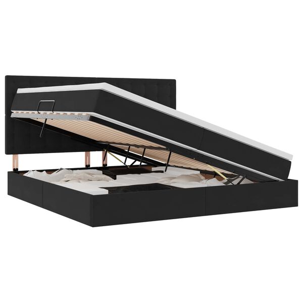 vidaXL Cama com arruma&ccedil;&atilde;o e LED com colch&atilde;o Preto 200 x 200 cm Veludo