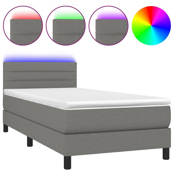 vidaXL Cama box spring c/ colch&atilde;o e LED 80x200 cm tecido cinza-escuro