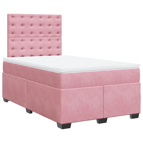 vidaXL Cama boxspring com colch&atilde;o 120x190 cm veludo rosa