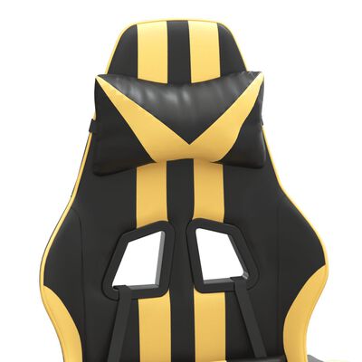 vidaXL Cadeira gaming couro artificial preto e dourado