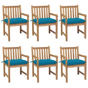 vidaXL Cadeiras de jardim c/ almofad&otilde;es azul-claro 6 pcs teca maci&ccedil;a