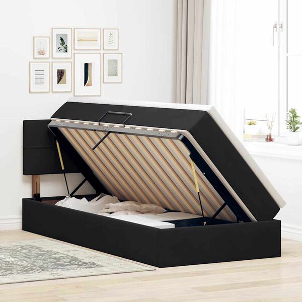 vidaXL Cama com Armazenamento com colch&atilde;o Preto 90 x 190 cm Veludo