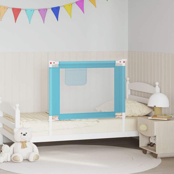 vidaXL Barra de seguran&ccedil;a p/ cama infantil tecido 90x25 cm azul