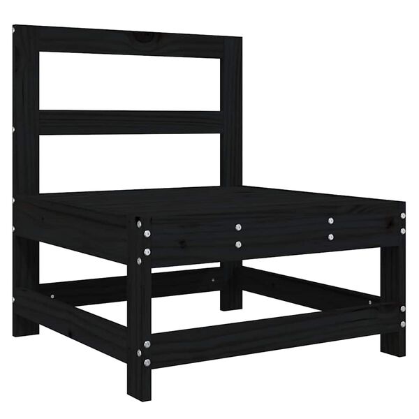 vidaXL Sofá de centro com almofadões madeira de pinho maciça preto