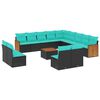 vidaXL Conjunto de sof&aacute; de jardim com 14 pe&ccedil;as e almofadas em rattan sint&eacute;tico preto