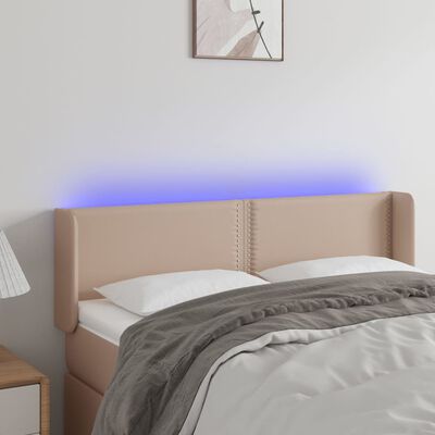 vidaXL Cabeceira cama LED couro artificial 147x16x78/88 cm cappuccino