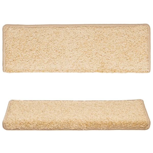 vidaXL Tapetes de escada 15 pe&ccedil;as 65x21x4 cm creme com borda retangular