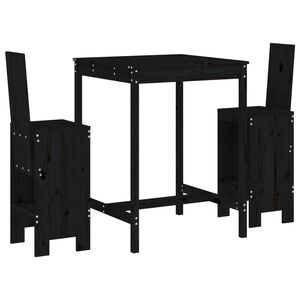 vidaXL 3 pcs conjunto de bar para jardim pinho maci&ccedil;o preto