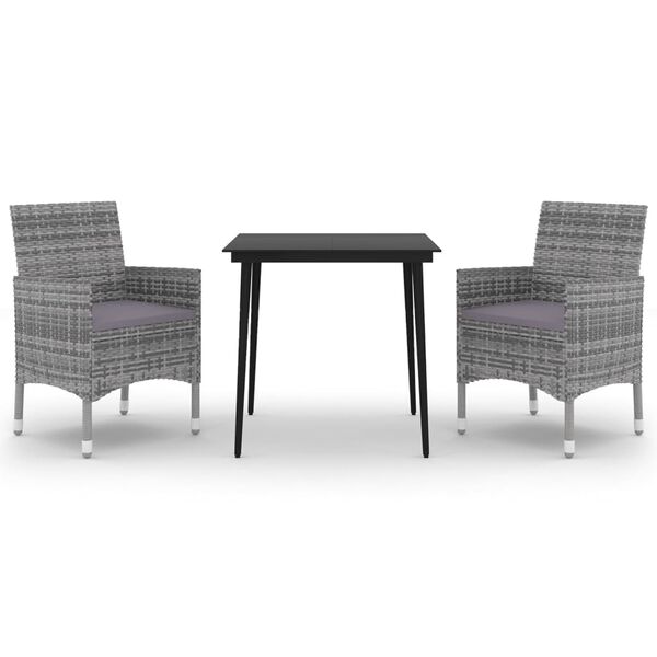 vidaXL 3 pcs conjunto de jantar p/ jardim c/almofad&otilde;es vime PE e vidro