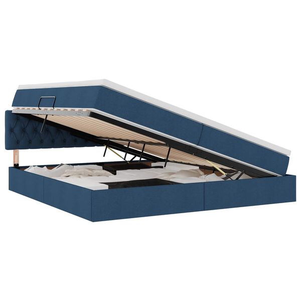 vidaXL Cama com arruma&ccedil;&atilde;o e LED com colch&atilde;o Azul 200 x 200 cm tecido