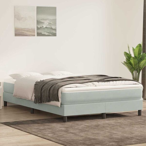 vidaXL Cama com molas/colch&atilde;o 140x220 cm veludo cinzento-claro