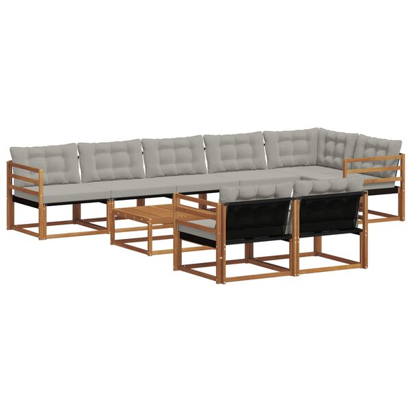 vidaXL Conjunto de Sof&aacute;s para Exterior 9 pcs Cinza Natural e Claro