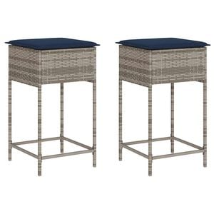 vidaXL Banquetas de jardim com almofadas, 2 pe&ccedil;as, em rattan sint&eacute;tico cinza