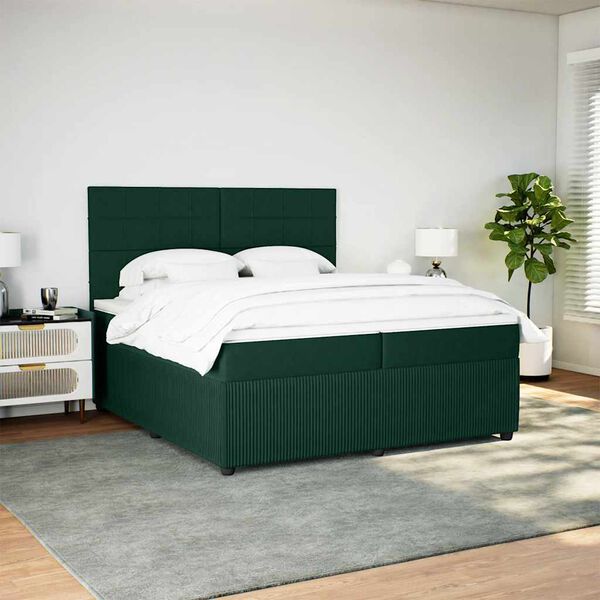 vidaXL Cama com molas/colch&atilde;o 200x200 cm veludo verde-escuro