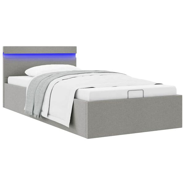 vidaXL Cama hidr&aacute;ulica arruma&ccedil;&atilde;o c/ LED 90x200cm tecido cinzento-claro