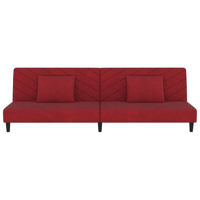 vidaXL Sofá-cama 2 lugares com duas almofadas veludo vermelho tinto