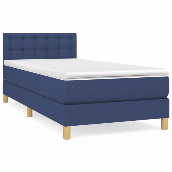 vidaXL Cama com molas/colch&atilde;o 90x190 cm tecido azul