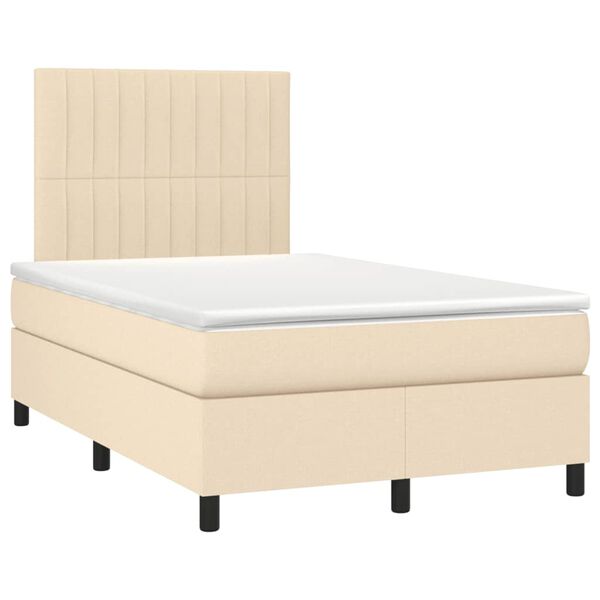 vidaXL Cama box spring c/ colch&atilde;o e LED 120x190 cm tecido cor creme