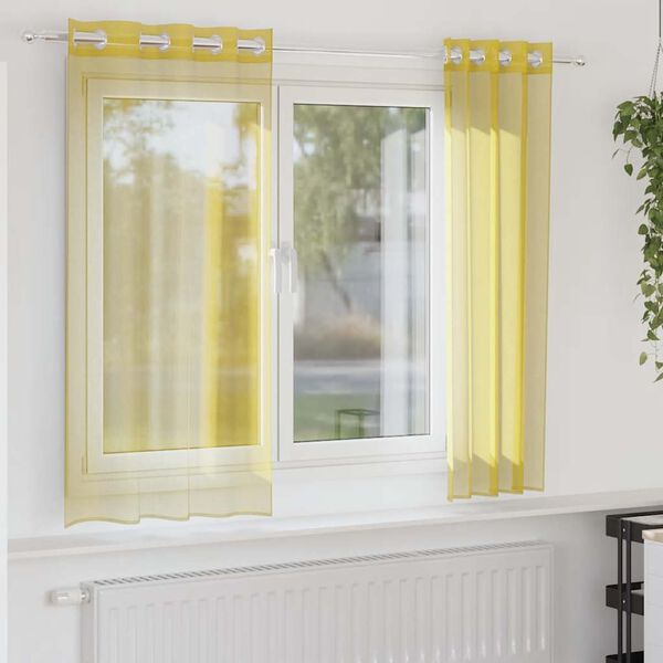vidaXL Cortinas de voile com ilhós 2 pcs amarelo