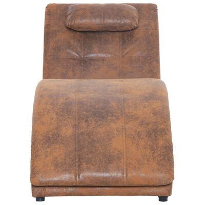 vidaXL Chaise longue com almofada camurça artificial castanho