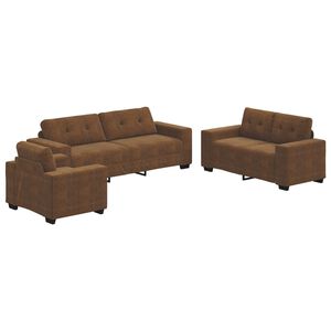 vidaXL Sof&aacute; 3 unid. Castanho Tecido de mistura de linho