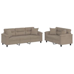 vidaXL 2 pcs conjunto sof&aacute;s c/ almofadas microfibra cinza-acastanhado
