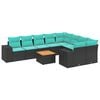 vidaXL Conjunto de sof&aacute; de jardim com 10 pe&ccedil;as e almofadas em rattan sint&eacute;tico preto