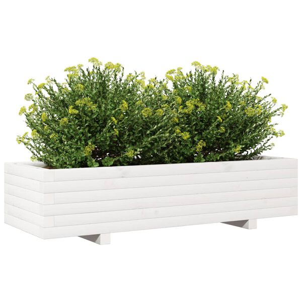 vidaXL Vaso/floreira de jardim 110x40x26,5 cm pinho maci&ccedil;o branco