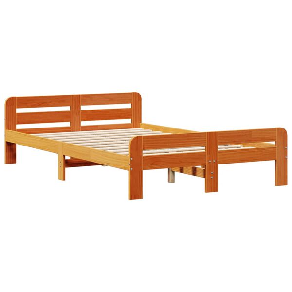 vidaXL Cama sem colchão 135x190 cm madeira pinho maciça castanho-mel