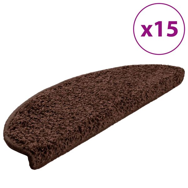 vidaXL Tapetes de escada 15 pe&ccedil;as 65x21x4 cm marrom semicircular grande