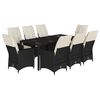 vidaXL 9 pcs conjunto de jantar p/ jardim c/ almofad&otilde;es vime PE preto