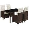 vidaXL 5 pcs conjunto bistr&ocirc; p/ jardim c/ almofad&otilde;es vime PE castanho