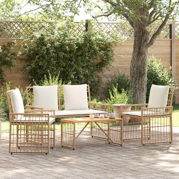 vidaXL Conjunto de M&oacute;veis para Exterior 4 pcs Natural e Branco Creme