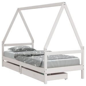 vidaXL Estrutura cama infantil c/ gavetas 80x200cm pinho maci&ccedil;o branco