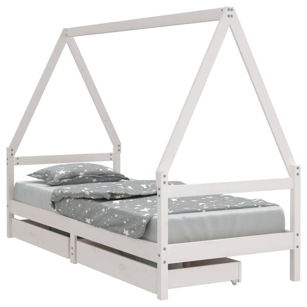vidaXL Estrutura cama infantil c/ gavetas 80x200cm pinho maci&ccedil;o branco