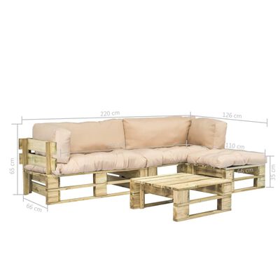 vidaXL Conj. lounge de paletes 4 pcs com almofadões cor areia madeira