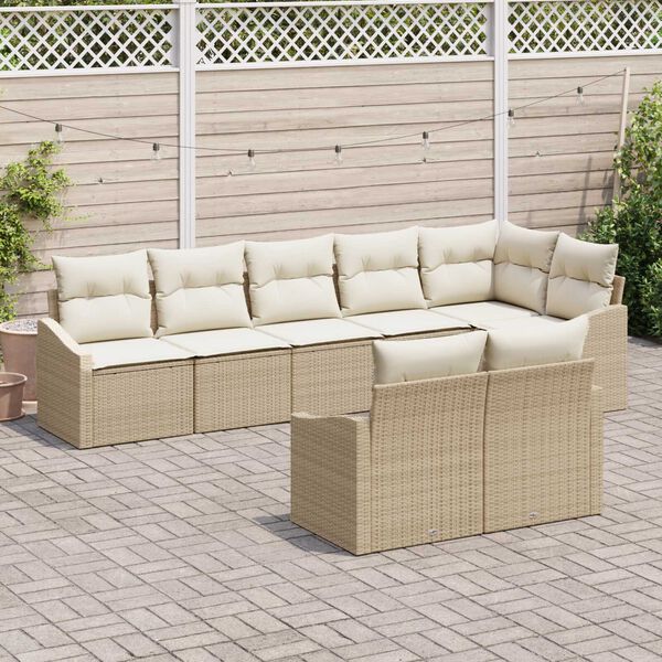 vidaXL Conjunto de Sof&aacute; de Jardim 8 pcs Bege e Branco vime PE