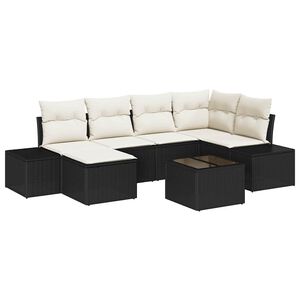 vidaXL Conjunto de Sof&aacute; de Jardim 7 pcs Preto e creme Rattan Sint&eacute;tico
