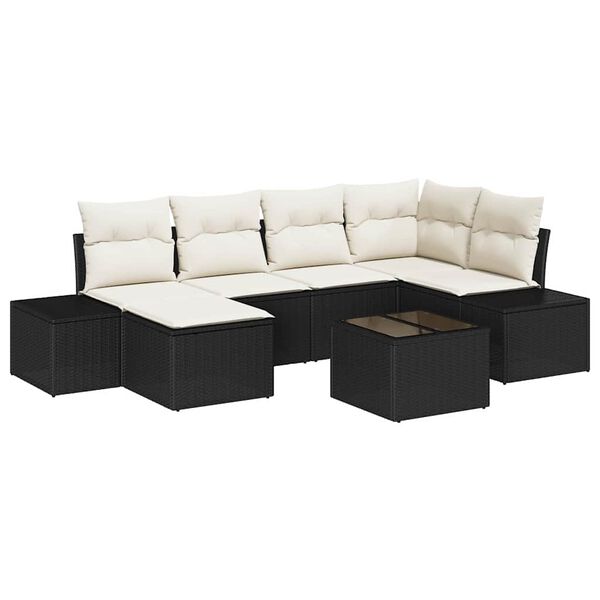 vidaXL Conjunto de Sofá de Jardim 7 pcs Preto e creme Rattan Sintético