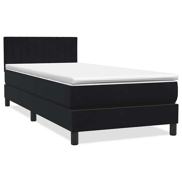 vidaXL Cama box spring c/ colch&atilde;o e LED 90x220 cm veludo preto