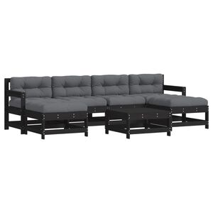 vidaXL 7 pcs conjunto lounge jardim c/ almofad&otilde;es madeira maci&ccedil;a preto