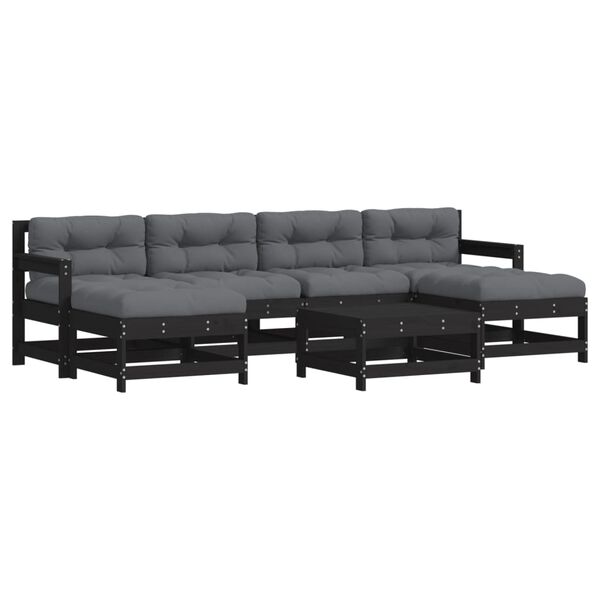 vidaXL 7 pcs conjunto lounge jardim c/ almofadões madeira maciça preto