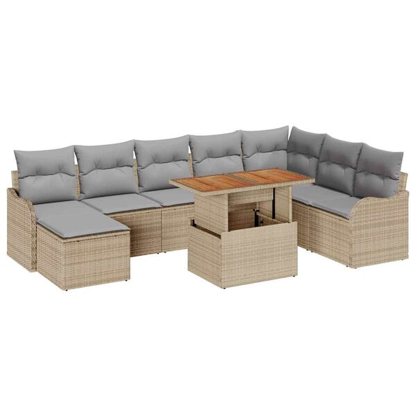 vidaXL Conjunto de Sof&aacute; de Jardim 9 pcs Bege Rattan Sint&eacute;tico
