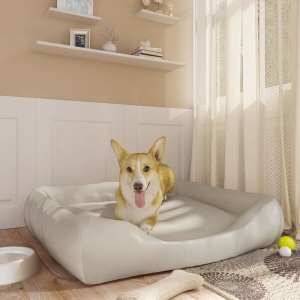 vidaXL Cama para c&atilde;es 80x68x23 cm couro artificial bege