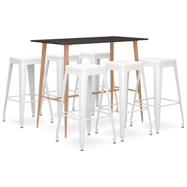 vidaXL 7 pcs conjunto de bar preto e branco